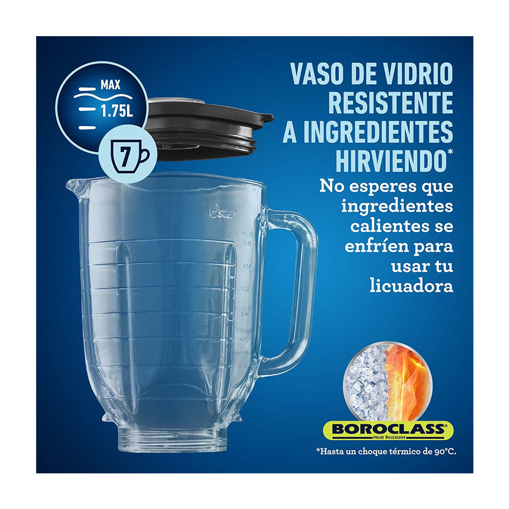 Oster BLSTPBRG Osterizer Max Licuadora de 3 Velocidades | Boroclass | All-Metal Drive | 1.75L | 1500W | Plateado Dorado