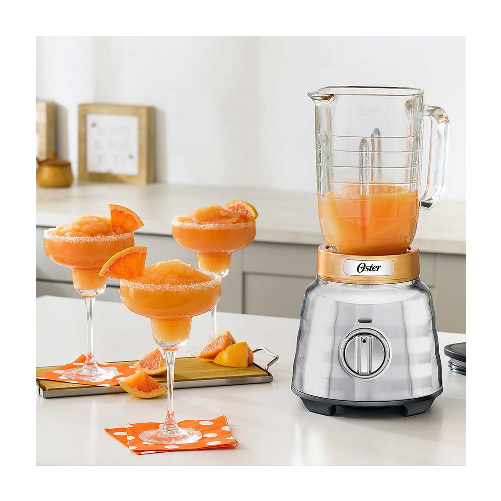 Oster BLSTPBRG Osterizer Max Licuadora de 3 Velocidades | Boroclass | All-Metal Drive | 1.75L | 1500W | Plateado Dorado