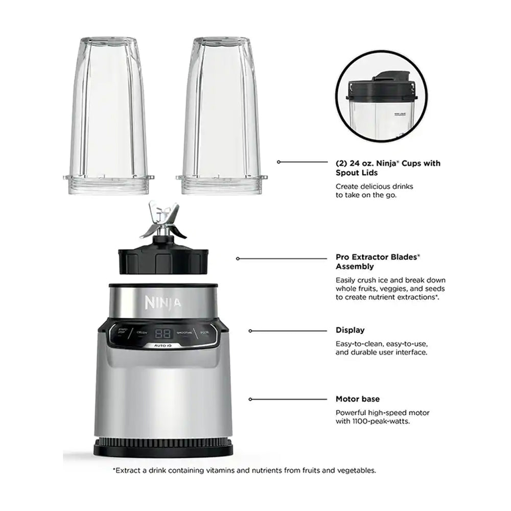 Ninja Nutri-Blender Pro Licuadora / Extractor de Nutrientes | Auto IQ | Función de Pulso | 1100W | 0.7L | Plateado