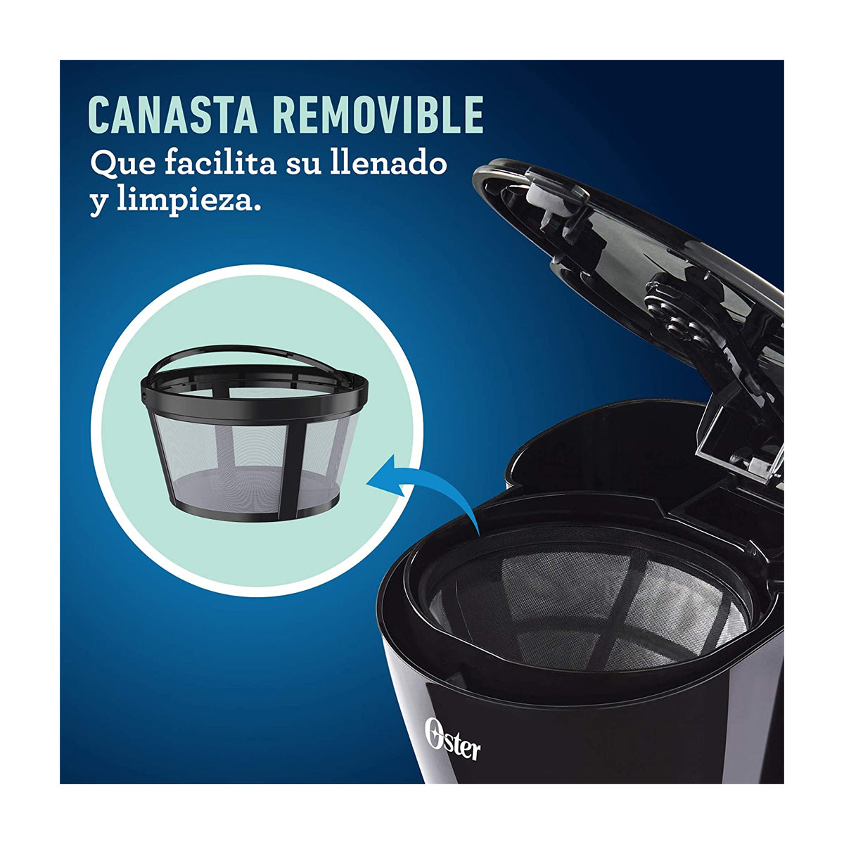 Oster BVSTDC05 Cafetera de 5 Tazas | Filtro Permanente Lavable | Pausa y Servir | Negro