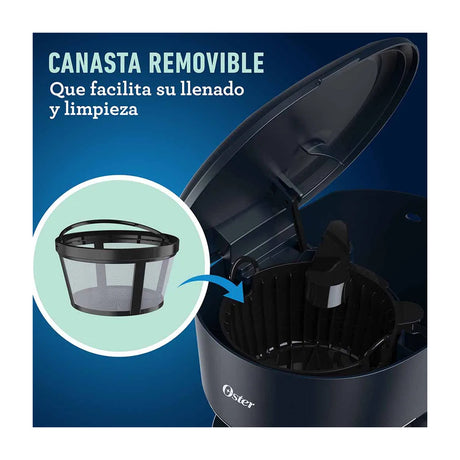 Oster BVSTDCP12B Cafetera de 12 Tazas | Programable | Pantalla LED | Filtro Lavable Permanente | Canasta Removible | Negro