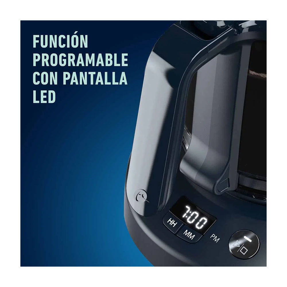 Oster BVSTDCP12B Cafetera de 12 Tazas | Programable | Pantalla LED | Filtro Lavable Permanente | Canasta Removible | Negro