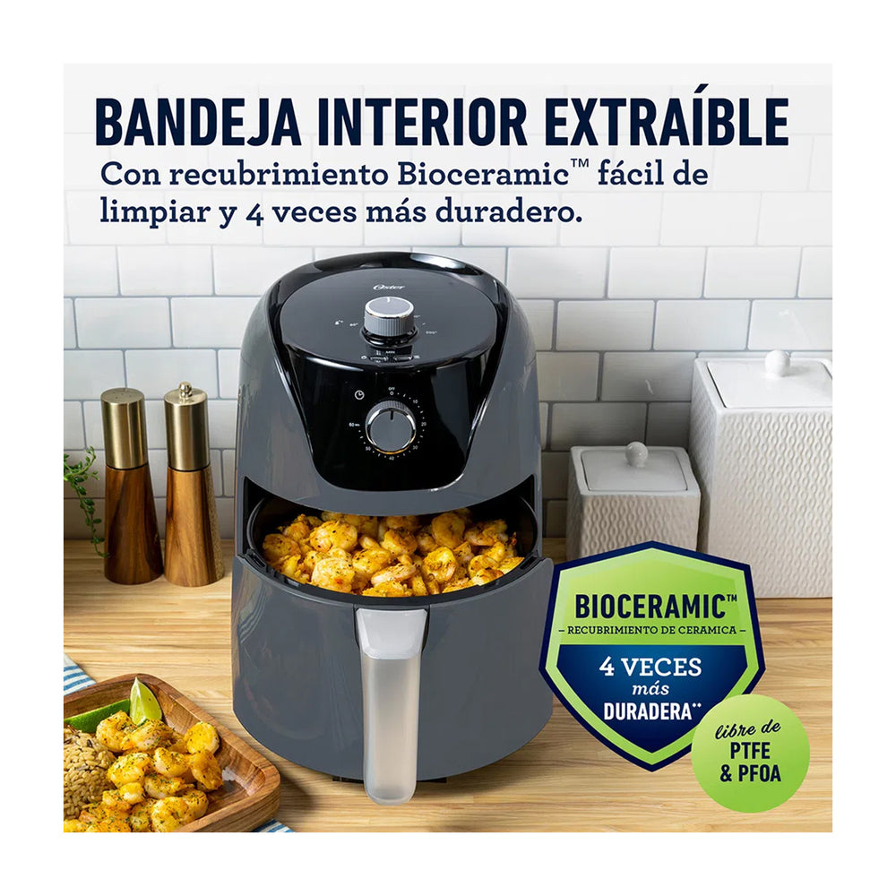 Oster CKSTAF40MDF Freidora de Aire | 4L | Bioceramic | Temporizador | Control de Temperatura | Gris