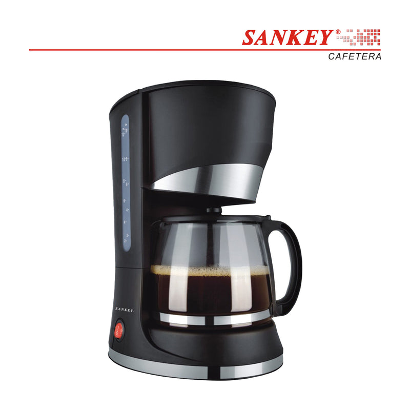 Sankey Cafetera de 12 Tazas | Filtro Permanente Lavable | Interruptor Iluminado | Negro