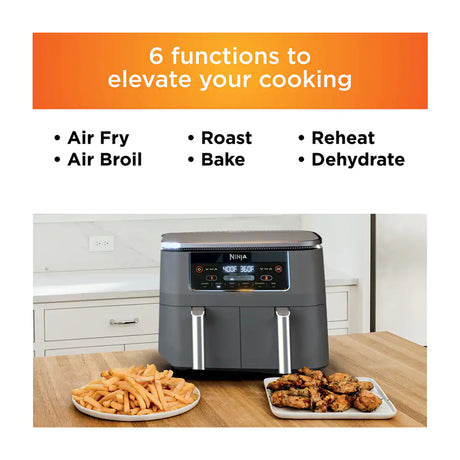 Ninja Foodi Freidora de Aire Digital 6-en-1 | 8QT | 2 Canastas | Tecnología DualZone | Antiadherente | Negro