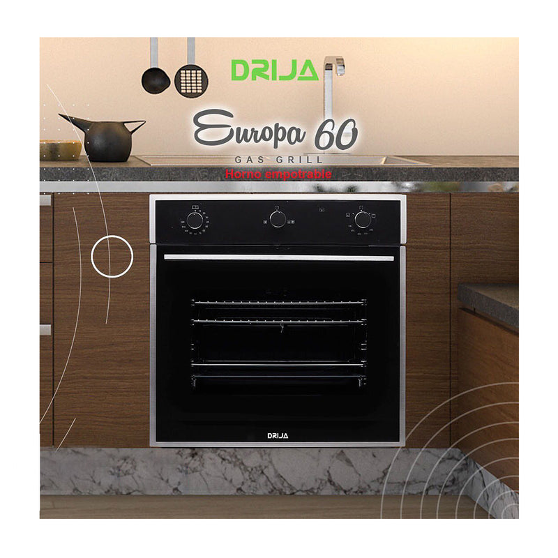 Drija Europa 60 Gas Grill Horno Multifuncional Empotrable a Gas | Puerta de Triple Vidrio | 260°C