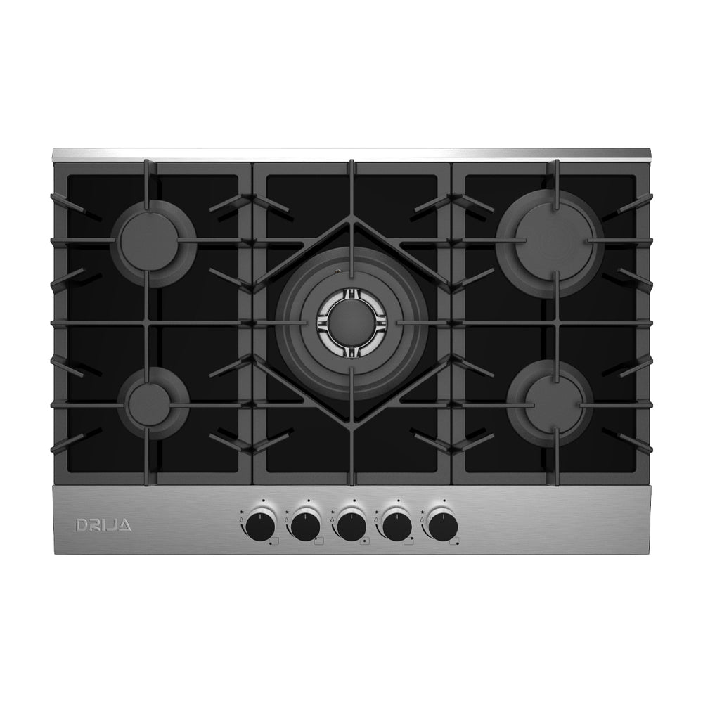 Drija Ferrara 76 Estufa Empotrable a Gas de Vidrio Templado / Acero Inoxidable | 5 Quemadores | 5 Válvulas de Seguridad