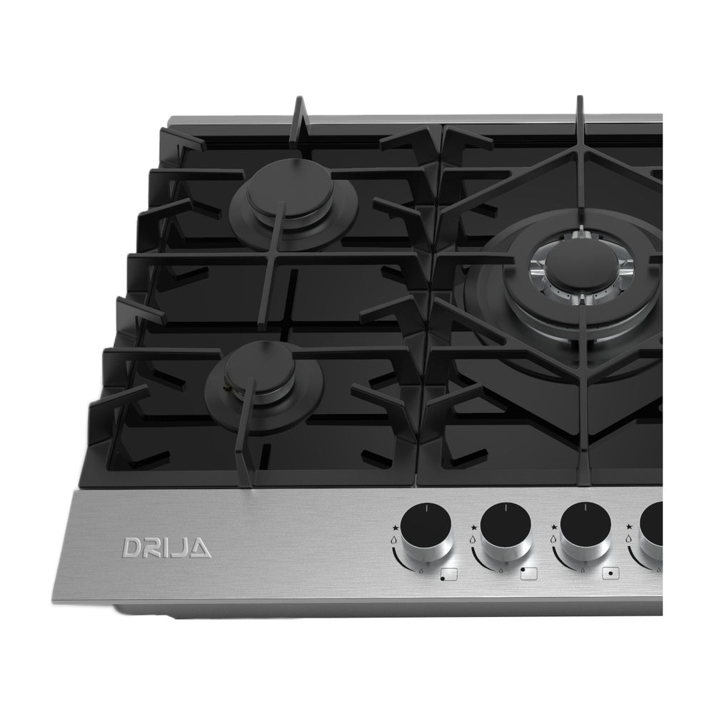 Drija Ferrara 76 Estufa Empotrable a Gas de Vidrio Templado / Acero Inoxidable | 5 Quemadores | 5 Válvulas de Seguridad