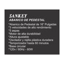 Sankey Abanico de Pedestal de 16" | 3 Velocidades | Temporizador de hasta 60 Minutos | Blanco
