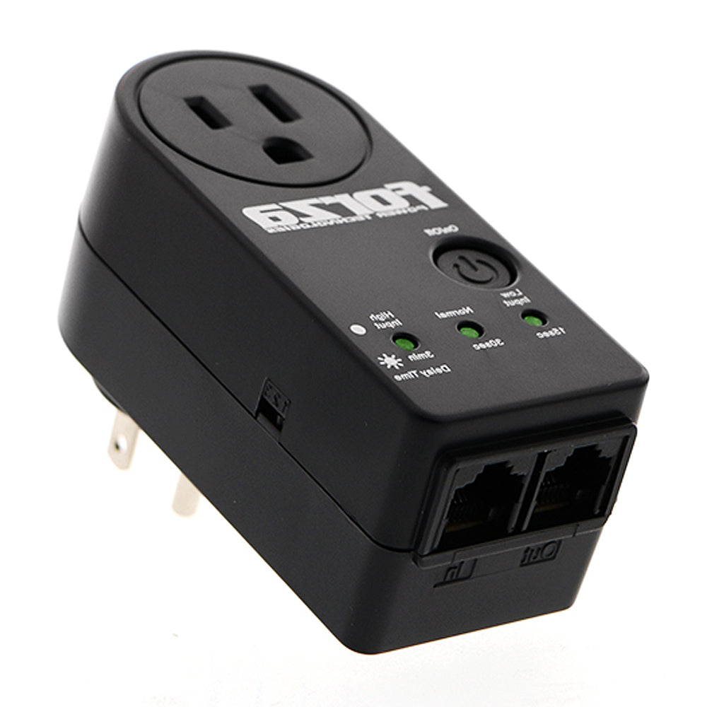 Forza Protector de Voltaje 120V con 2 Salidas de Línea de Datos | Negro