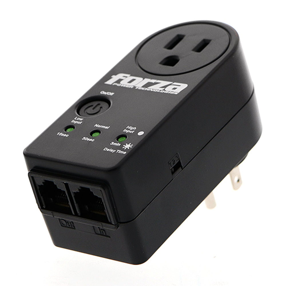 Forza Protector de Voltaje 120V con 2 Salidas de Línea de Datos | Negro
