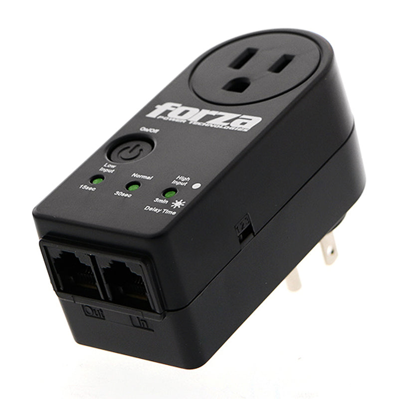 Forza Protector de Voltaje 120V con 2 Salidas de Línea de Datos | Negro