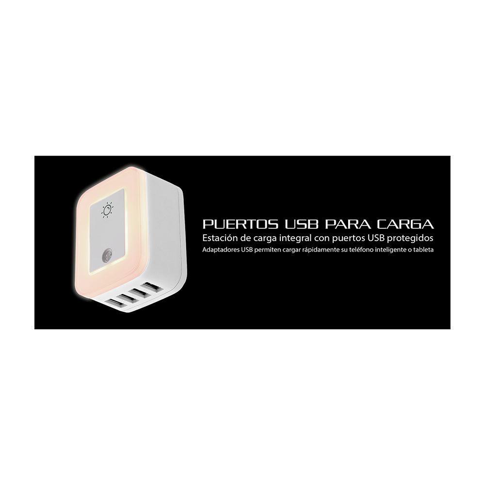 Forza Tomacorriente con Protector de Sobretensión | 4 Puertos USB | Luz Nocturna