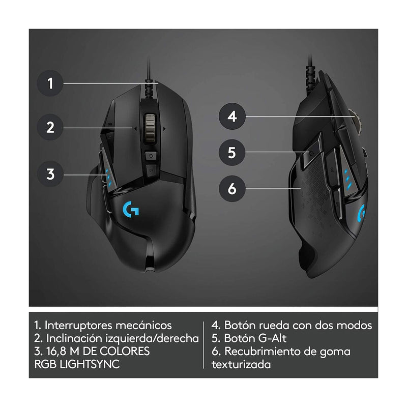 Logitech G502 HERO Mouse Gaming de Cable | RGB | Memoria Integrada | 16,000 DPI | Negro