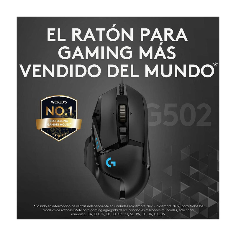 Logitech G502 HERO Mouse Gaming de Cable | RGB | Memoria Integrada | 16,000 DPI | Negro
