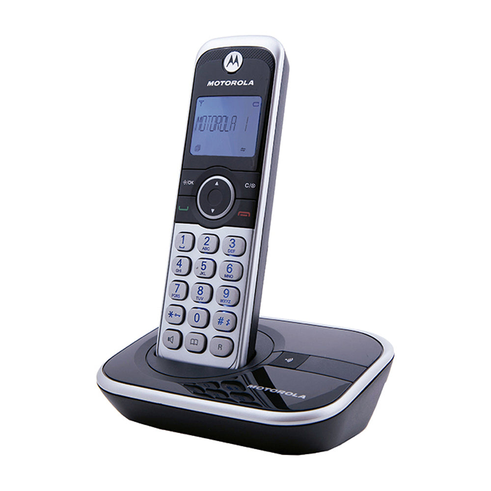 Motorola Teléfono Inalámbrico de Mesa | Bluetooth para Llamadas Móviles | Altavoz | Caller ID | 1 Línea | Negro Plateado