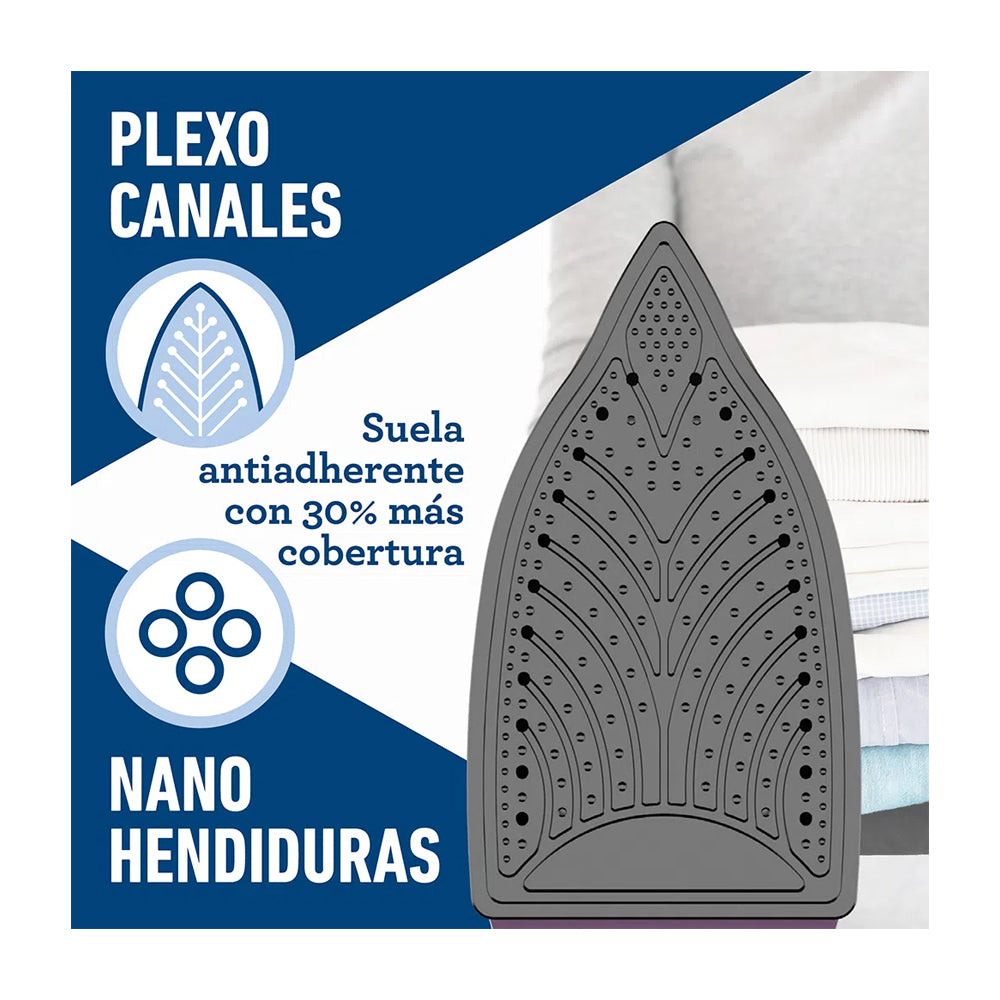 Oster GCSTBS6005 Plancha de Ropa a Vapor | 30% Mas Cobertura | Punta de Precisión | Antiadherente | Sistema Anti-Calcificación | Morado Blanco