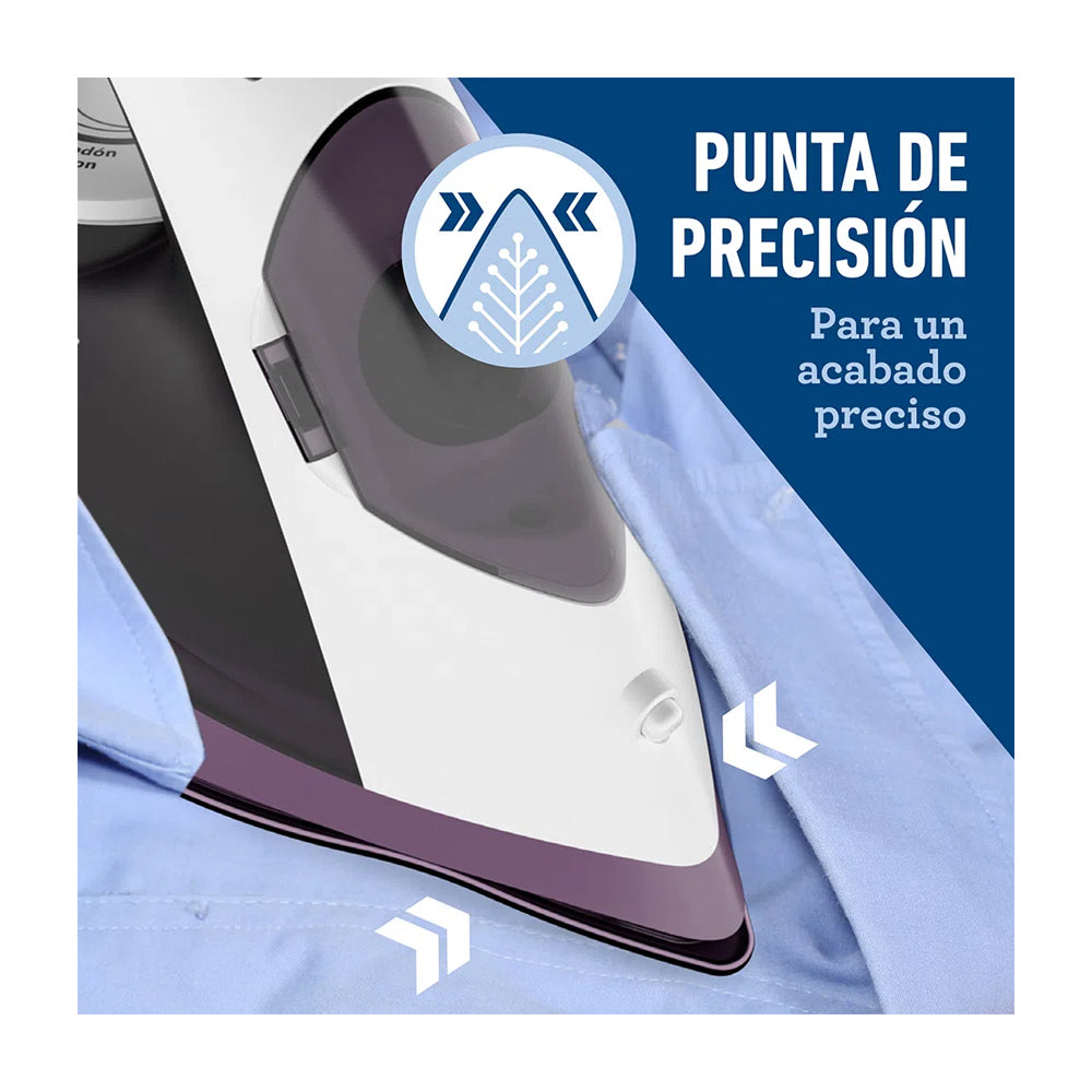 Oster GCSTBS6005 Plancha de Ropa a Vapor | 30% Mas Cobertura | Punta de Precisión | Antiadherente | Sistema Anti-Calcificación | Morado Blanco