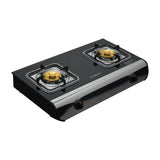 Sankey Estufa de Mesa a Gas | 2 Quemadores de Bronce | Cubierta de Vidrio | Control de Temperatura | Negro