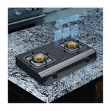 Sankey Estufa de Mesa a Gas | 2 Quemadores de Bronce | Cubierta de Vidrio | Control de Temperatura | Negro