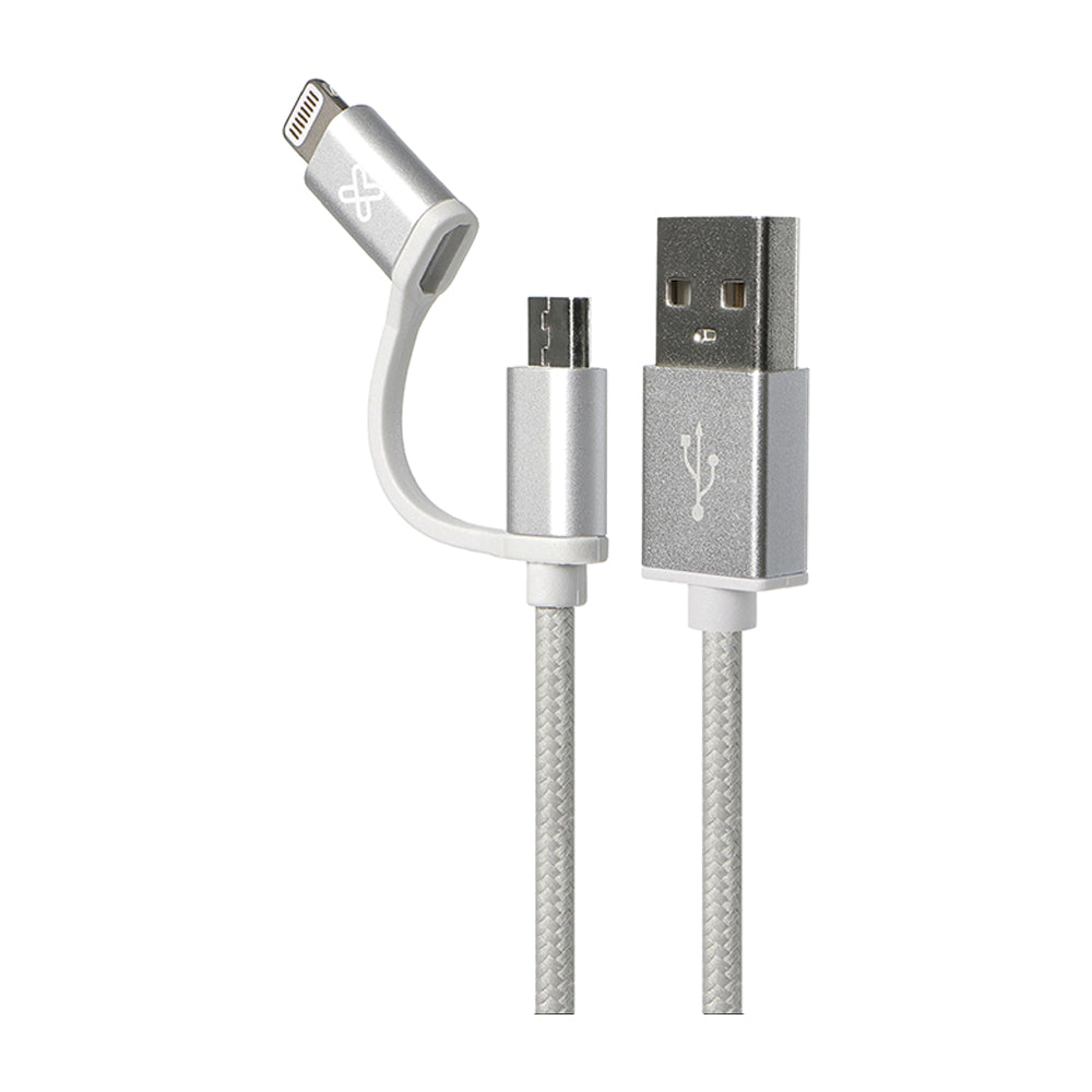 Klip Xtreme Cable de Carga 2 en 1 | Lightning | Micro USB | Plateado