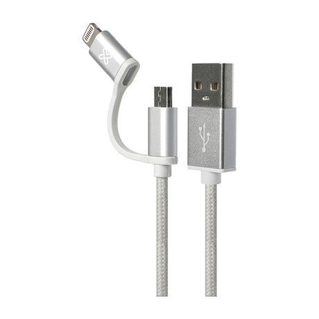 Klip Xtreme Cable de Carga 2 en 1 | Lightning | Micro USB | Plateado