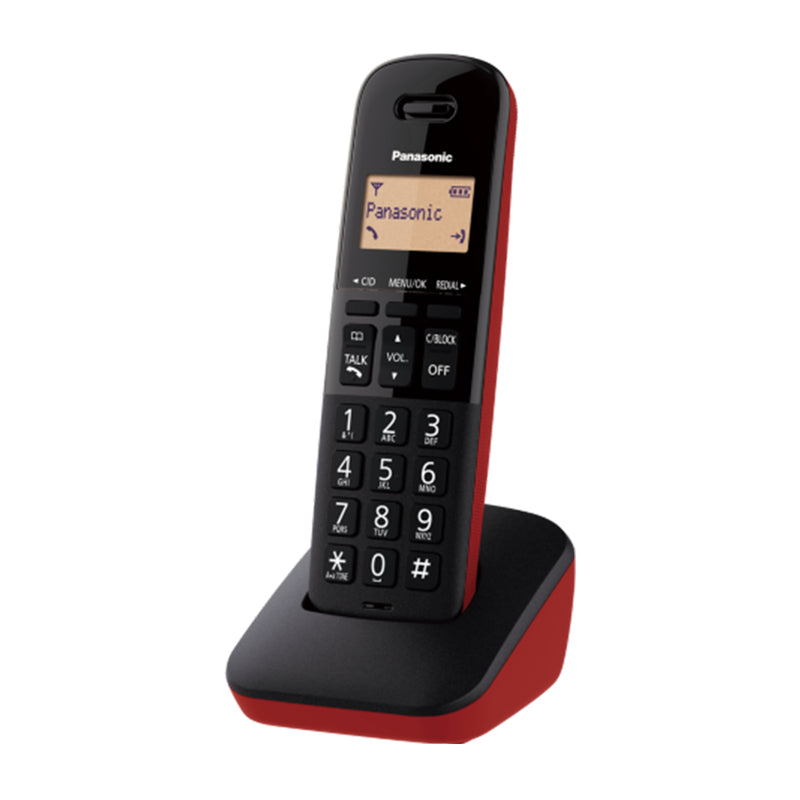 Panasonic Teléfono Inalámbrico de Mesa | Caller ID | 1 Línea | 1 Auricular | Resistente a Impactos | Negro Rojo