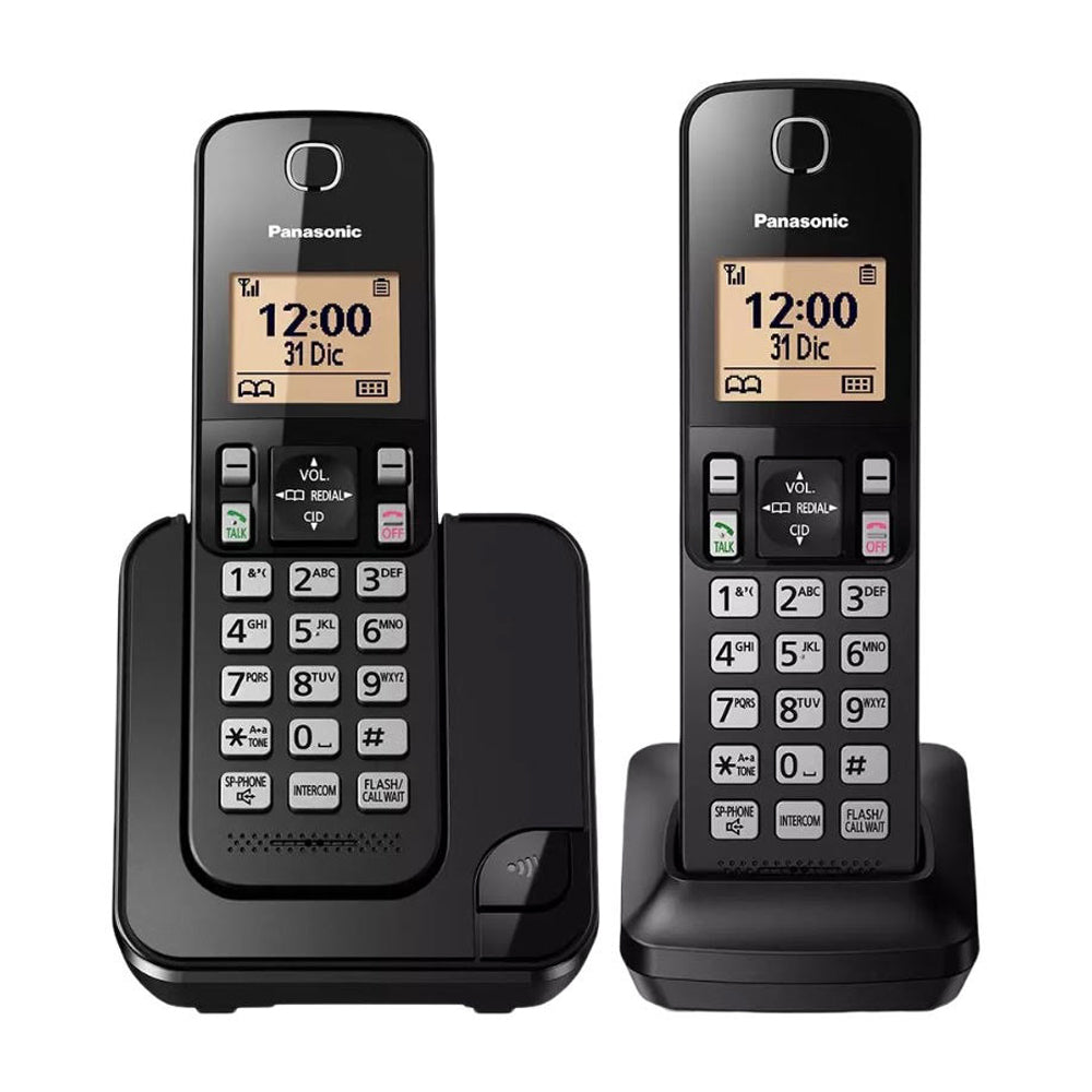 Panasonic Teléfono Inalámbrico de Mesa | Altavoz | Caller ID | 1 Línea | 2 Auriculares | Modo Respaldo | Negro