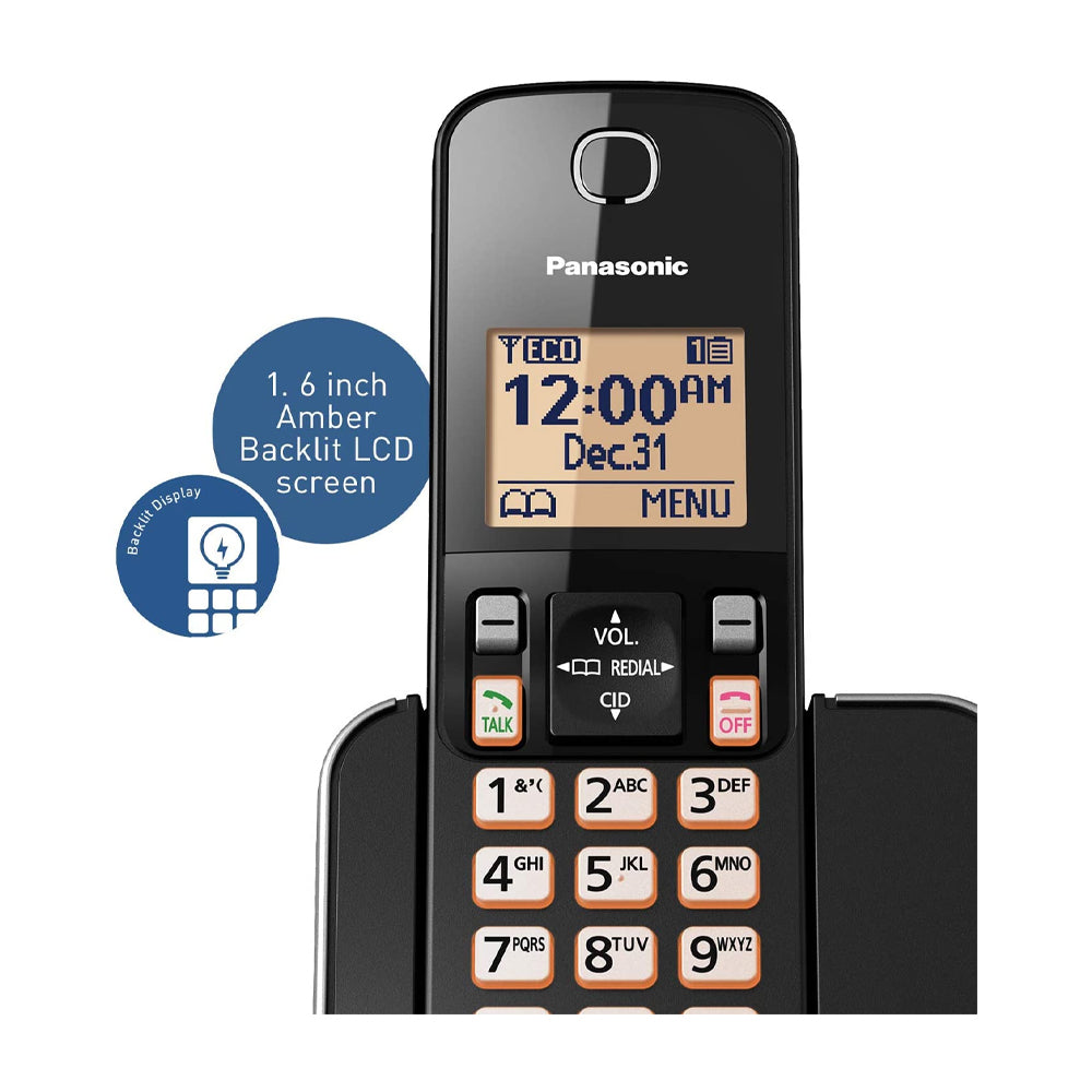 Panasonic Teléfono Inalámbrico de Mesa | Altavoz | Caller ID | 1 Línea | 2 Auriculares | Modo Respaldo | Negro