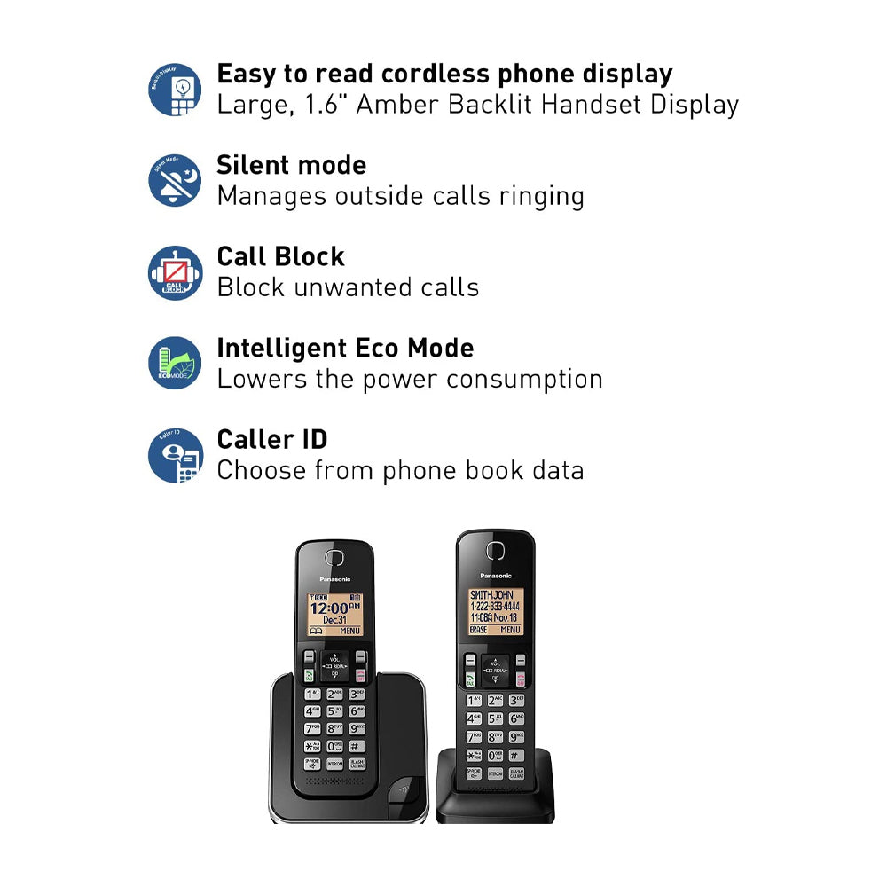 Panasonic Teléfono Inalámbrico de Mesa | Altavoz | Caller ID | 1 Línea | 2 Auriculares | Modo Respaldo | Negro