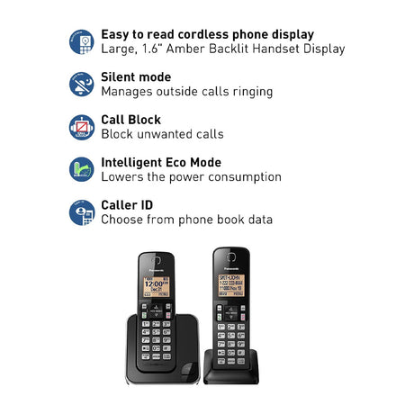 Panasonic Teléfono Inalámbrico de Mesa | Altavoz | Caller ID | 1 Línea | 2 Auriculares | Modo Respaldo | Negro