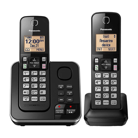 Panasonic Teléfono Inalámbrico de Mesa | Sistema de Contestadora Digital | Altavoz | Caller ID | 1 Línea | 2 Auriculares | Modo Respaldo | Negro