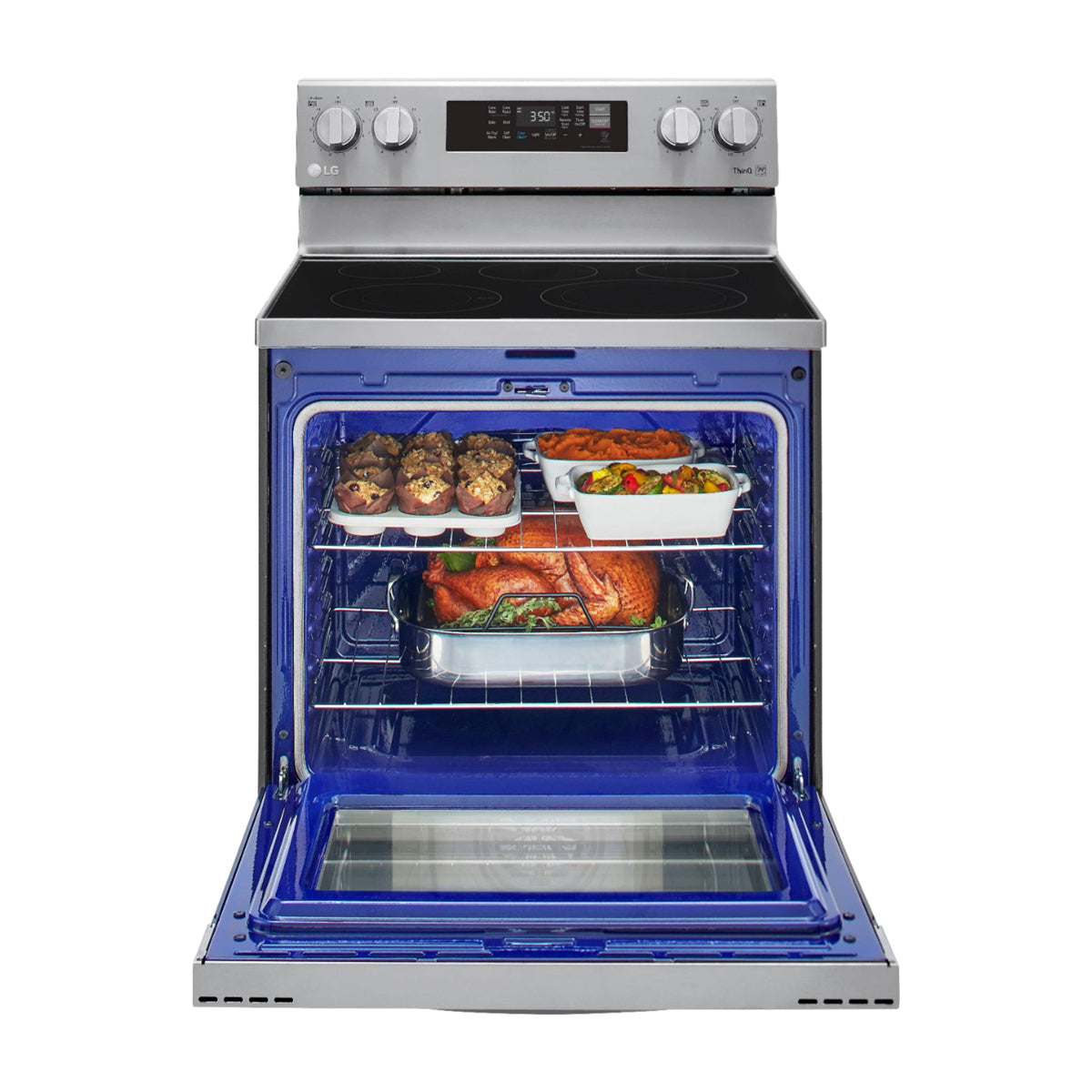 LG Estufa Eléctrica de Acero Inoxidable | 2-en-1 | Smart WiFi ThinQ | 6.3p3 | Air Fryer | Convección | Panel Digital | 30" | 5 Quemadores | Plateado