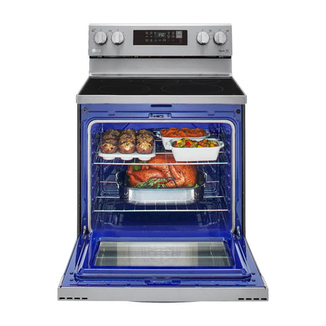 LG Estufa Eléctrica de Acero Inoxidable | 2-en-1 | Smart WiFi ThinQ | 6.3p3 | Air Fryer | Convección | Panel Digital | 30" | 5 Quemadores | Plateado