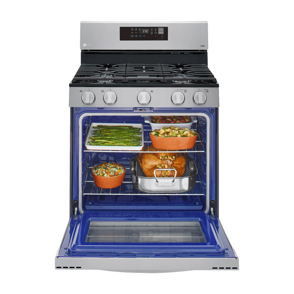 LG Estufa a Gas de Acero Inoxidable | Smart WiFi ThinQ | 5.8p3 | Ultra Heat | Air Fryer | Convección | Panel Digital | 30" | 5 Quemadores