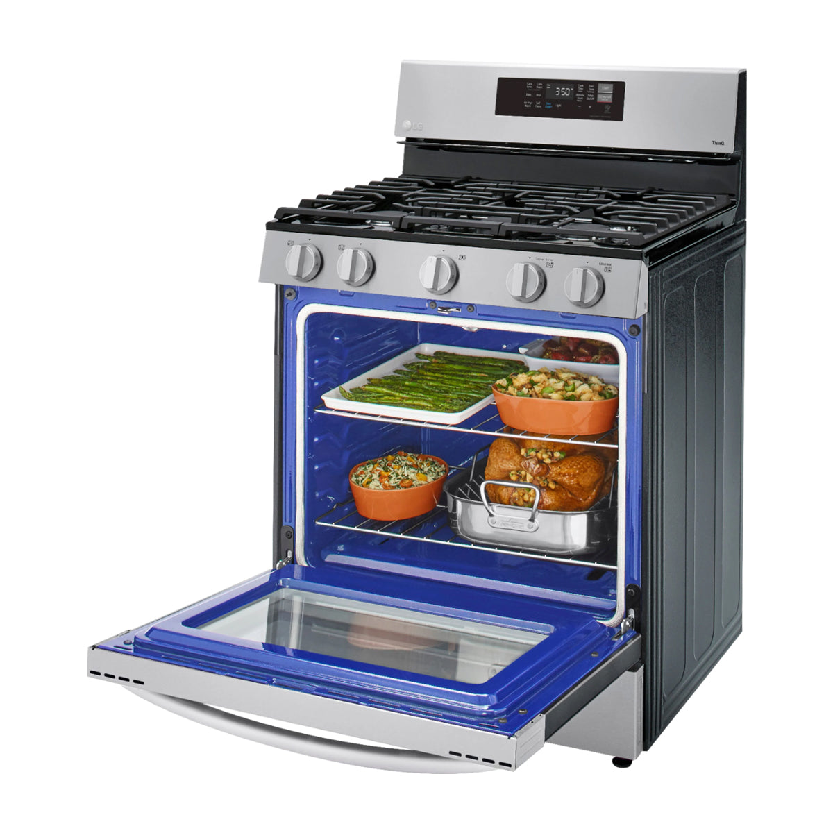 LG Estufa a Gas de Acero Inoxidable | Smart WiFi ThinQ | 5.8p3 | Ultra Heat | Air Fryer | Convección | Panel Digital | 30" | 5 Quemadores