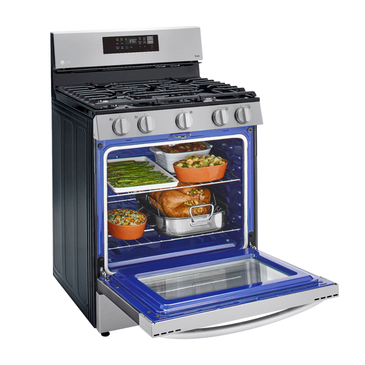 LG Estufa a Gas de Acero Inoxidable | Smart WiFi ThinQ | 5.8p3 | Ultra Heat | Air Fryer | Convección | Panel Digital | 30" | 5 Quemadores