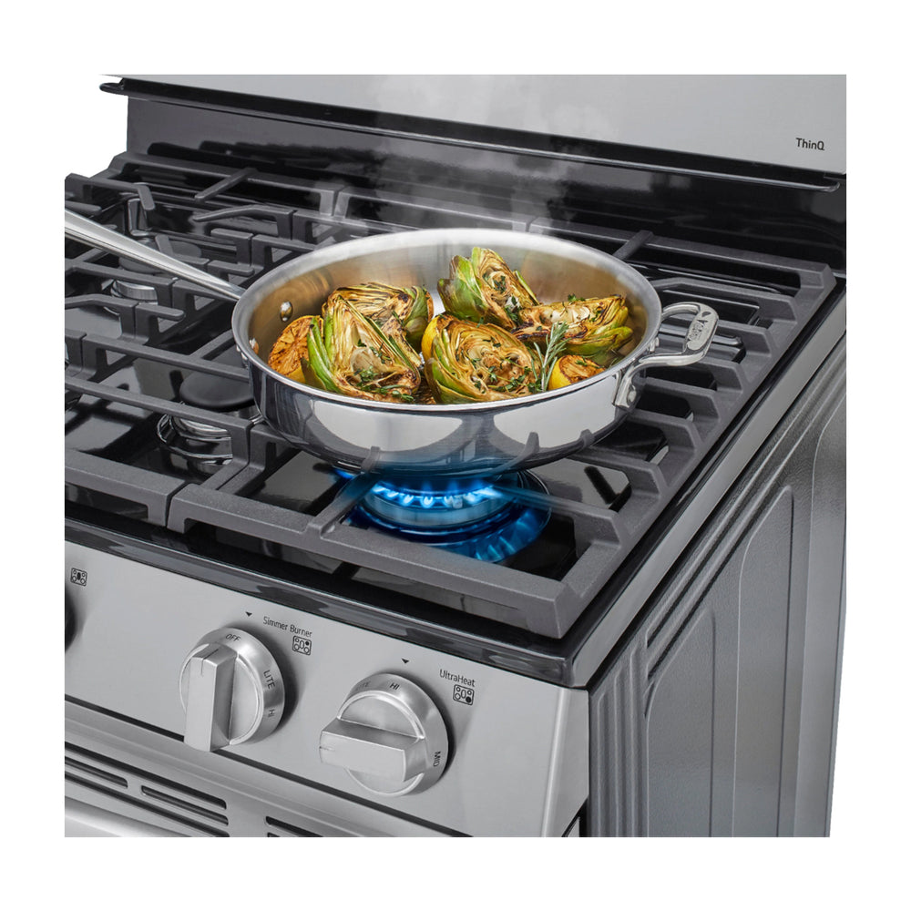 LG Estufa a Gas de Acero Inoxidable | Smart WiFi ThinQ | 5.8p3 | Ultra Heat | Air Fryer | Convección | Panel Digital | 30" | 5 Quemadores