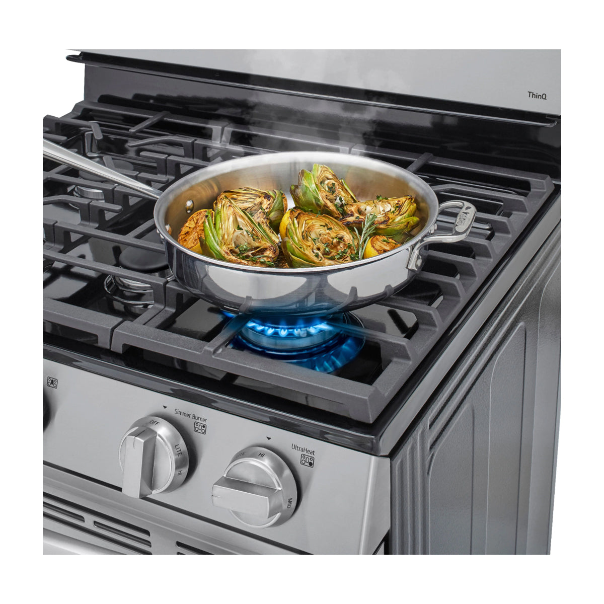 LG Estufa a Gas de Acero Inoxidable | Smart WiFi ThinQ | 5.8p3 | Ultra Heat | Air Fryer | Convección | Panel Digital | 30" | 5 Quemadores