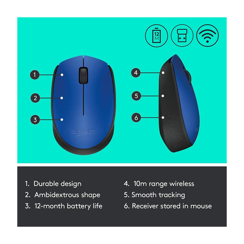 Logitech M170 Mouse Inalámbrico | Azul Negro