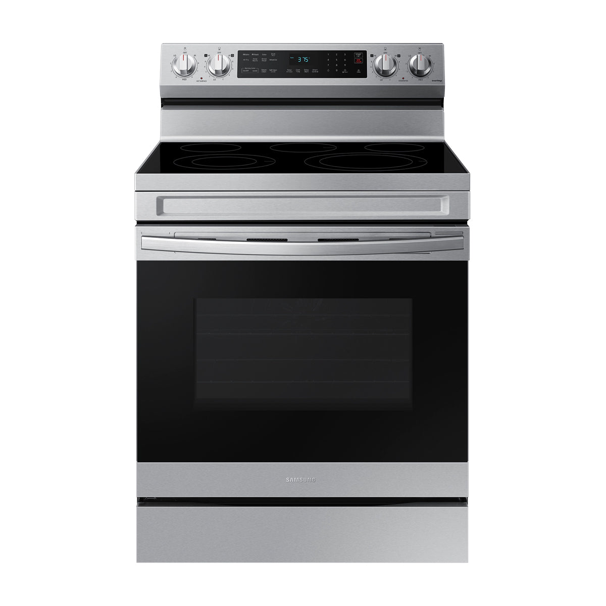 Samsung Estufa Eléctrica de Acero Inoxidable | 2-en-1 | WiFi Smart | 6.3p3 | Air Fryer | Convección | Control de Voz (Alexa y Google) | Panel Digital | 30" | 5 Quemadores