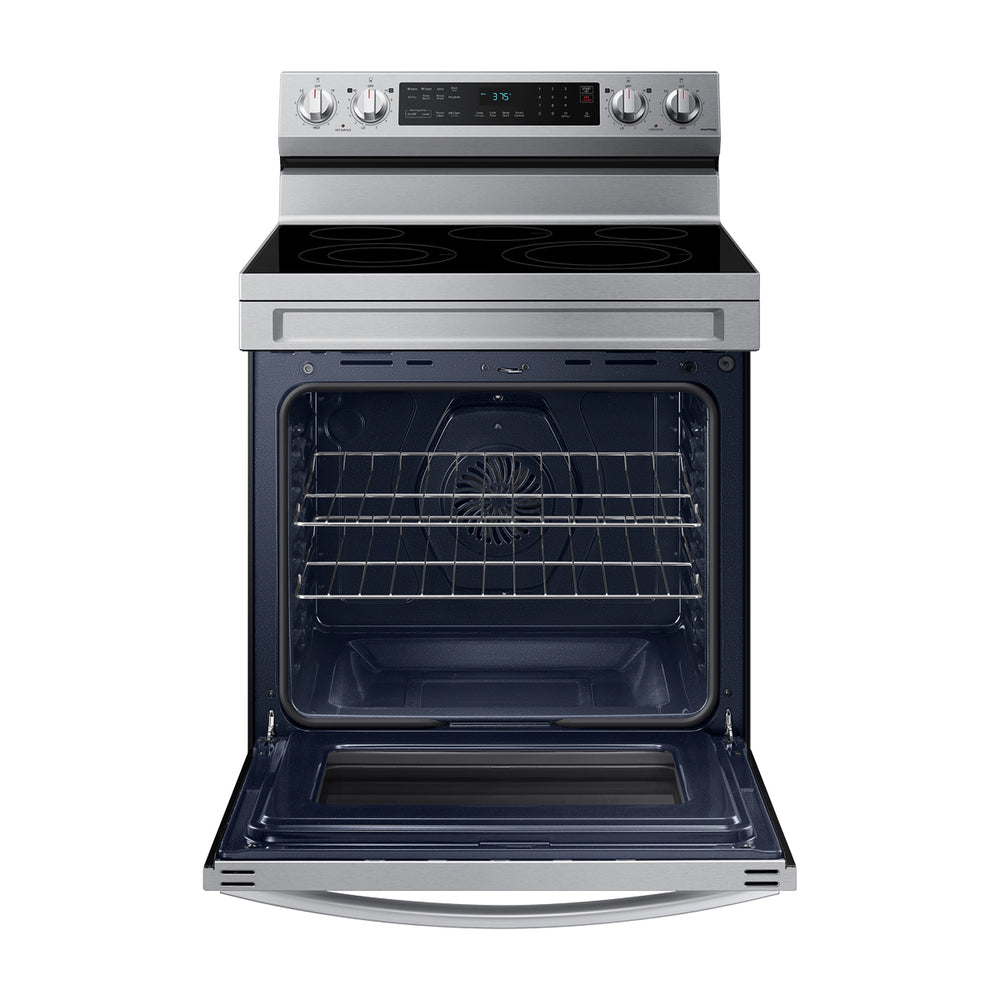 Samsung Estufa Eléctrica de Acero Inoxidable | 2-en-1 | WiFi Smart | 6.3p3 | Air Fryer | Convección | Control de Voz (Alexa y Google) | Panel Digital | 30" | 5 Quemadores