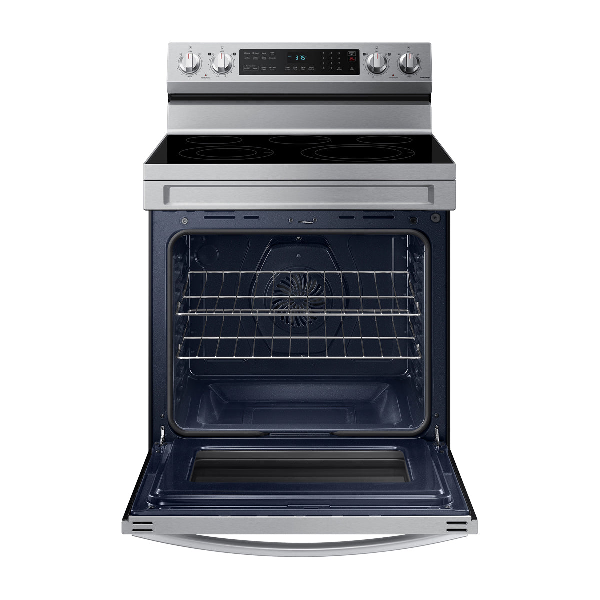 Samsung Estufa Eléctrica de Acero Inoxidable | 2-en-1 | WiFi Smart | 6.3p3 | Air Fryer | Convección | Control de Voz (Alexa y Google) | Panel Digital | 30" | 5 Quemadores