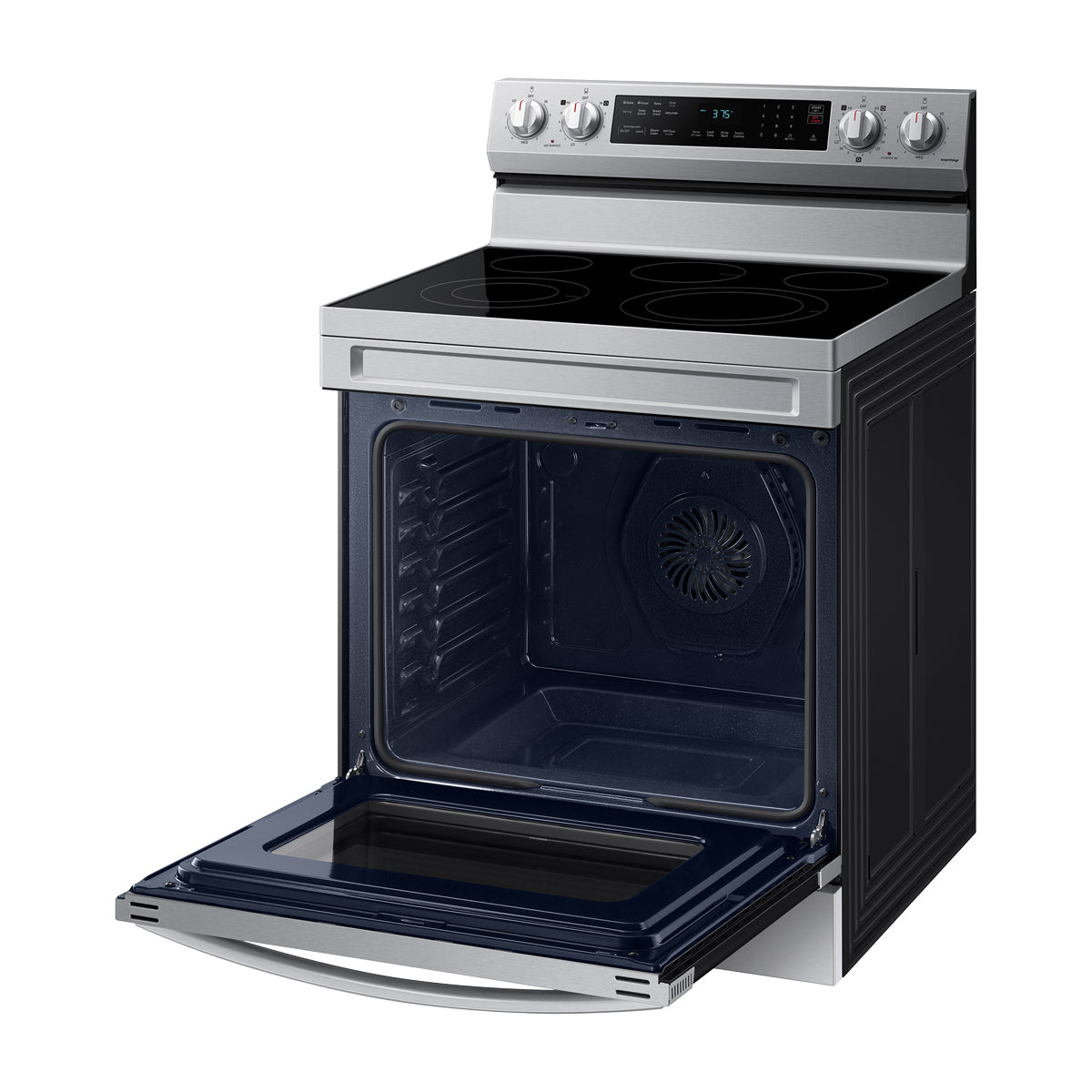 Samsung Estufa Eléctrica de Acero Inoxidable | 2-en-1 | WiFi Smart | 6.3p3 | Air Fryer | Convección | Control de Voz (Alexa y Google) | Panel Digital | 30" | 5 Quemadores