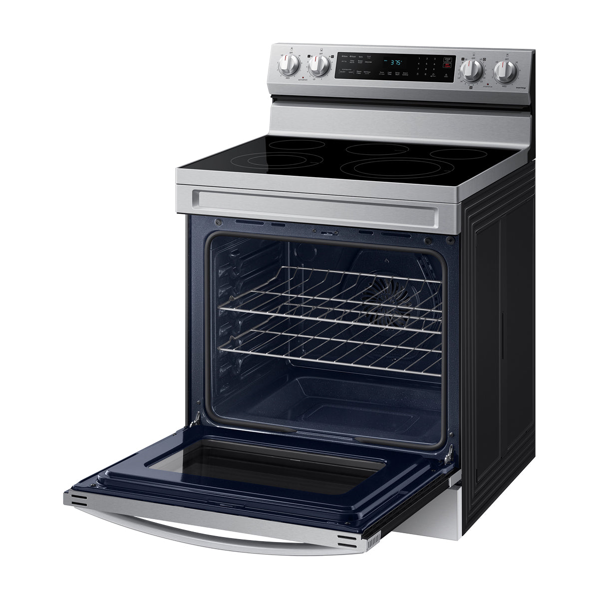 Samsung Estufa Eléctrica de Acero Inoxidable | 2-en-1 | WiFi Smart | 6.3p3 | Air Fryer | Convección | Control de Voz (Alexa y Google) | Panel Digital | 30" | 5 Quemadores