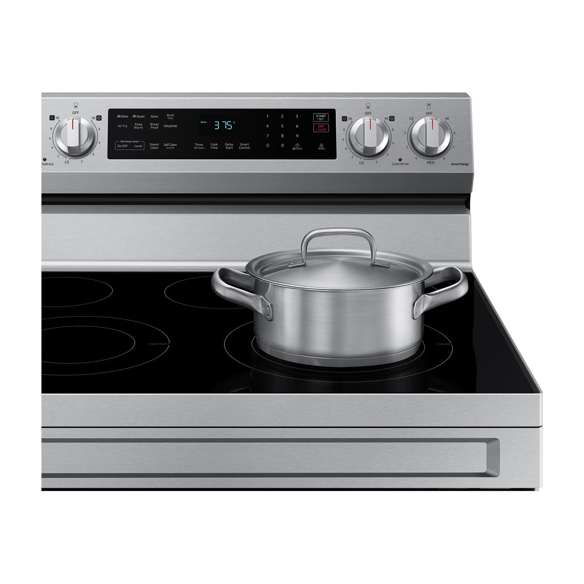 Samsung Estufa Eléctrica de Acero Inoxidable | 2-en-1 | WiFi Smart | 6.3p3 | Air Fryer | Convección | Control de Voz (Alexa y Google) | Panel Digital | 30" | 5 Quemadores