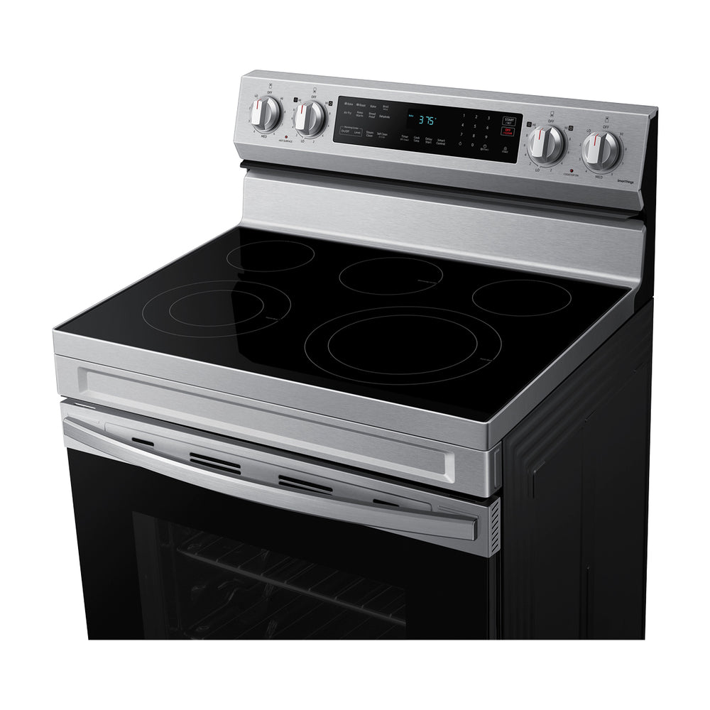 Samsung Estufa Eléctrica de Acero Inoxidable | 2-en-1 | WiFi Smart | 6.3p3 | Air Fryer | Convección | Control de Voz (Alexa y Google) | Panel Digital | 30" | 5 Quemadores