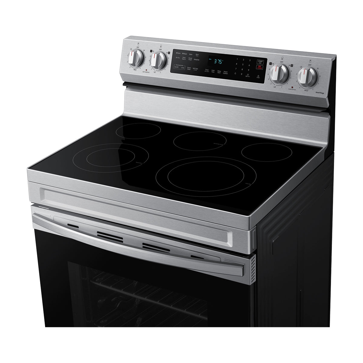 Samsung Estufa Eléctrica de Acero Inoxidable | 2-en-1 | WiFi Smart | 6.3p3 | Air Fryer | Convección | Control de Voz (Alexa y Google) | Panel Digital | 30" | 5 Quemadores