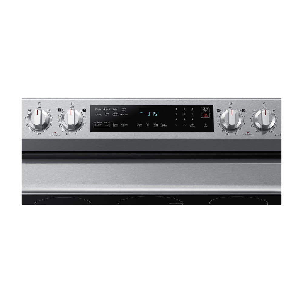 Samsung Estufa Eléctrica de Acero Inoxidable | 2-en-1 | WiFi Smart | 6.3p3 | Air Fryer | Convección | Control de Voz (Alexa y Google) | Panel Digital | 30" | 5 Quemadores