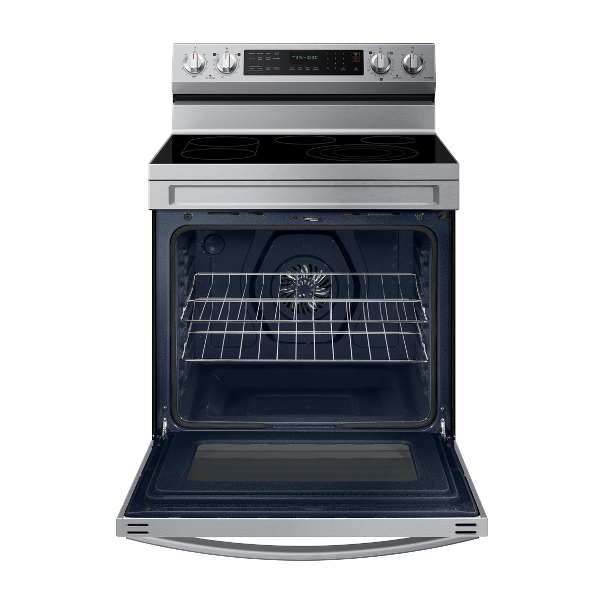 Samsung Estufa Eléctrica de Acero Inoxidable | 3-en-1 | WiFi Smart | 6.3p3 | Air Fryer | True Convection | Control de Voz (Alexa y Google) | Panel Digital | Plancha | 30" | 5 Quemadores